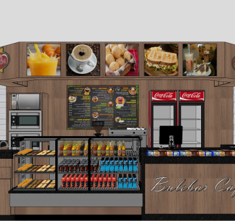 现代甜品店实木吧台展示柜组合su草图模型下载