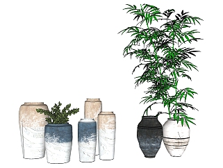 07现代绿植,盆栽,花盆,植物陶罐大花盆花瓶su草图模型下载