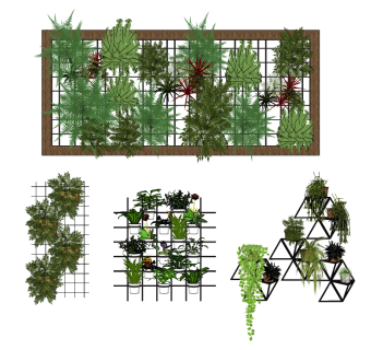 18现代绿植,盆栽,花盆,植物绿植墙吊装植物阳台植物吊篮su草图模型下载