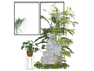 08假山竹子画框花架植物su草图模型下载