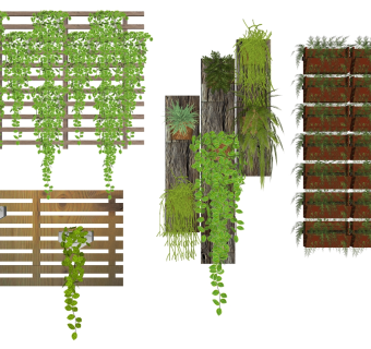 17绿墙花架墙饰藤蔓植物su草图模型下载