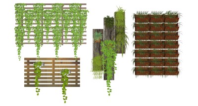 17绿墙花架墙饰藤蔓植物su草图模型下载