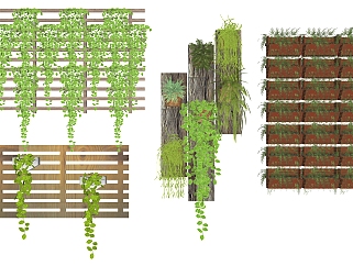 17绿墙花架墙饰藤蔓植物su草图模型下载
