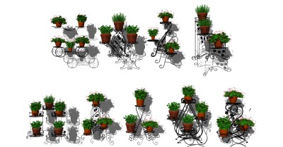 5铁艺花架花篮吊装植物吊篮su草图模型下载