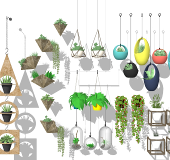 50北欧现代吊装植物吊篮阳台植物su草图模型下载