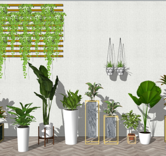 12现代绿植,盆栽,花盆,植物花架藤蔓植物吊篮花架su草图模型下载