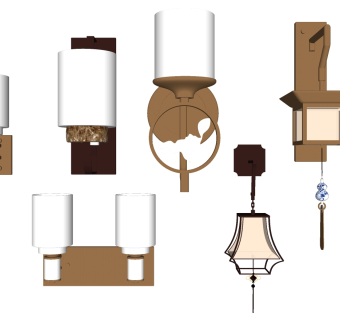 新中式铁艺壁灯客厅卧室餐厅过道时尚创意壁灯装饰灯su草图模型下载