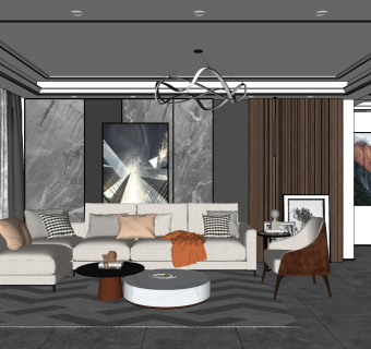 03现代客厅su草图模型下载