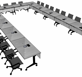 02大型会议桌椅话筒长条会议桌椅子su草图模型下载