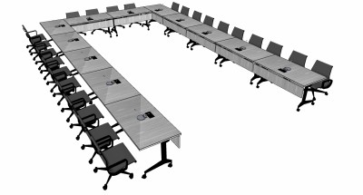 02大型会议桌椅话筒长条会议桌椅子su草图模型下载