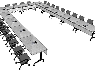 02大型会议桌椅话筒长条会议桌椅子su草图模型下载