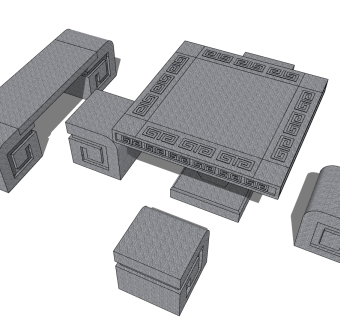 石头茶几座凳su草图模型下载