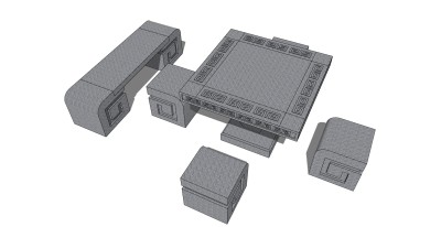石头茶几座凳su草图模型下载