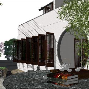 中式庭院su草图模型下载