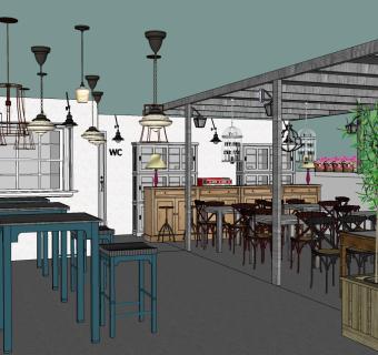 咖啡厅su草图模型下载