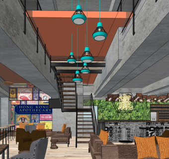 咖啡厅su草图模型下载