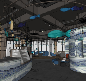 咖啡厅su草图模型下载