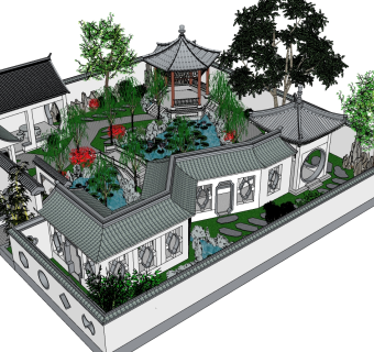 庭院景观su草图模型下载