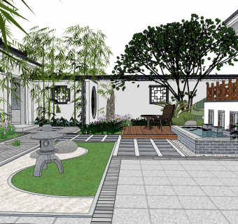 庭院景观su草图模型下载