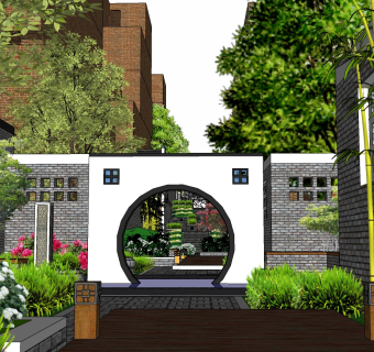 庭院景观庭院景观su草图模型下载