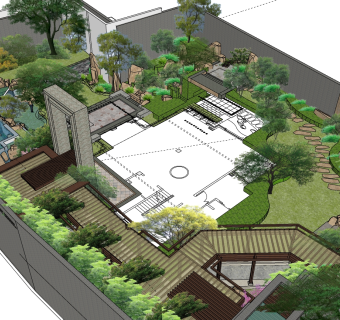 庭院景观su草图模型下载