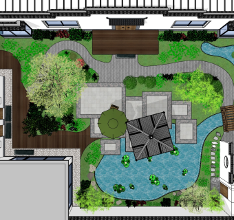 庭院景观su草图模型下载