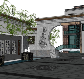 庭院景观su草图模型下载