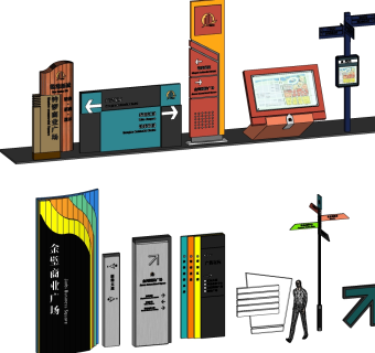 现代商业商场导向牌指示牌su草图模型下载