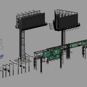 道路指示牌路标信号灯广告宣传牌su草图模型下载