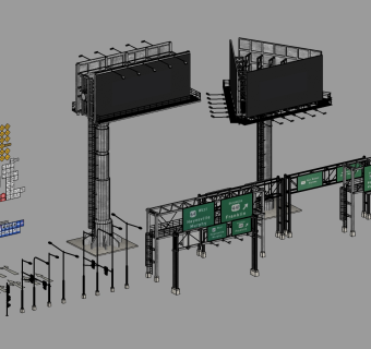 道路指示牌路标信号灯广告宣传牌su草图模型下载
