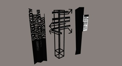 现代铁艺商业商场指示牌导视牌su草图模型下载