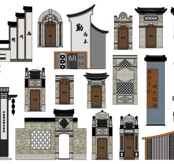 新中式门头大，大门，民俗乡村度假村指示牌su草图模型下载