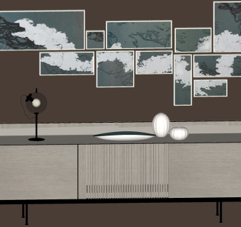 新中式装饰柜电视柜su草图模型下载