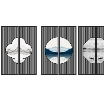 新中式屏风隔断组合 su草图模型下载