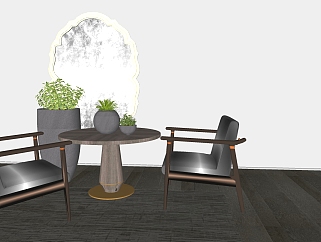 北欧现代休闲桌椅子圆桌组合 (1)su草图模型下载