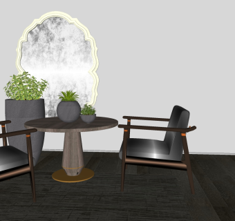 北欧现代休闲桌椅子圆桌组合 (1)su草图模型下载