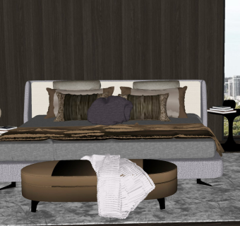 现代双人床床尾凳踏地毯 (1)su草图模型下载