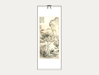 中式国画，<em>山水</em>卷轴画，挂画su草图模型下载