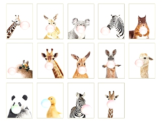 12现代<em>儿童画</em>，动物组合装饰画，挂画su草图模型下载
