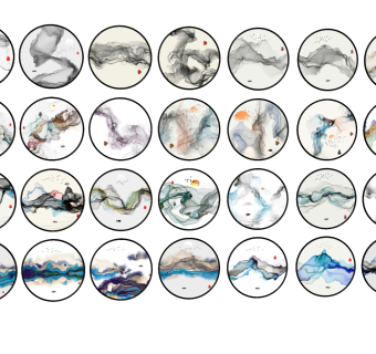 新中式禅意圆形装饰画挂画，装饰画su草图模型下载