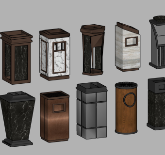 现代电梯间垃圾桶su草图模型下载