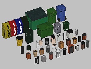 现代户外垃圾桶垃圾箱垃圾车su草图模型下载