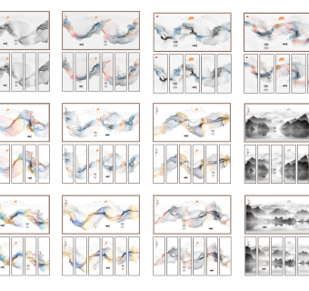 新中式抽象水墨山水装饰画，意境挂画su草图模型下载