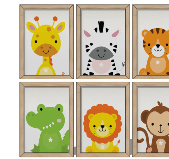 现代北欧卡通动物挂画，儿童房装饰画组合su草图模型下载