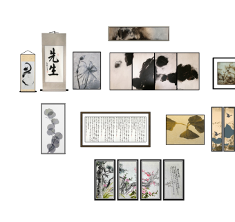 中式字水墨抽象挂画花鸟装饰画su草图模型下载