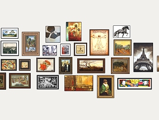 欧式古典照片墙组合挂画装饰画su草图模型下载