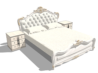 <em>欧式</em>双人床<em>软包</em>床，床头柜su草图模型下载