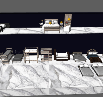 精选床模型，双人床，单人床，婴儿床，上下铺，金属铁艺床，布艺床，软包床，木制床，榻榻米，衣柜 su草图模型下载