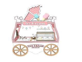 冰淇淋售卖车，移动<em>摊位</em>su草图<em>模型</em>下载