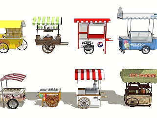 现代售卖亭，售卖车，小卖部，冰淇淋车，移动摊位su草图模型下载